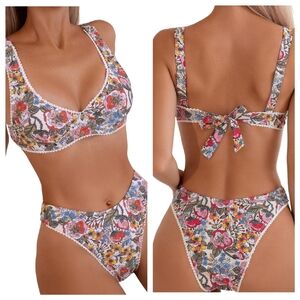 Floral Print Knot Back Underwire High Cut Bikini